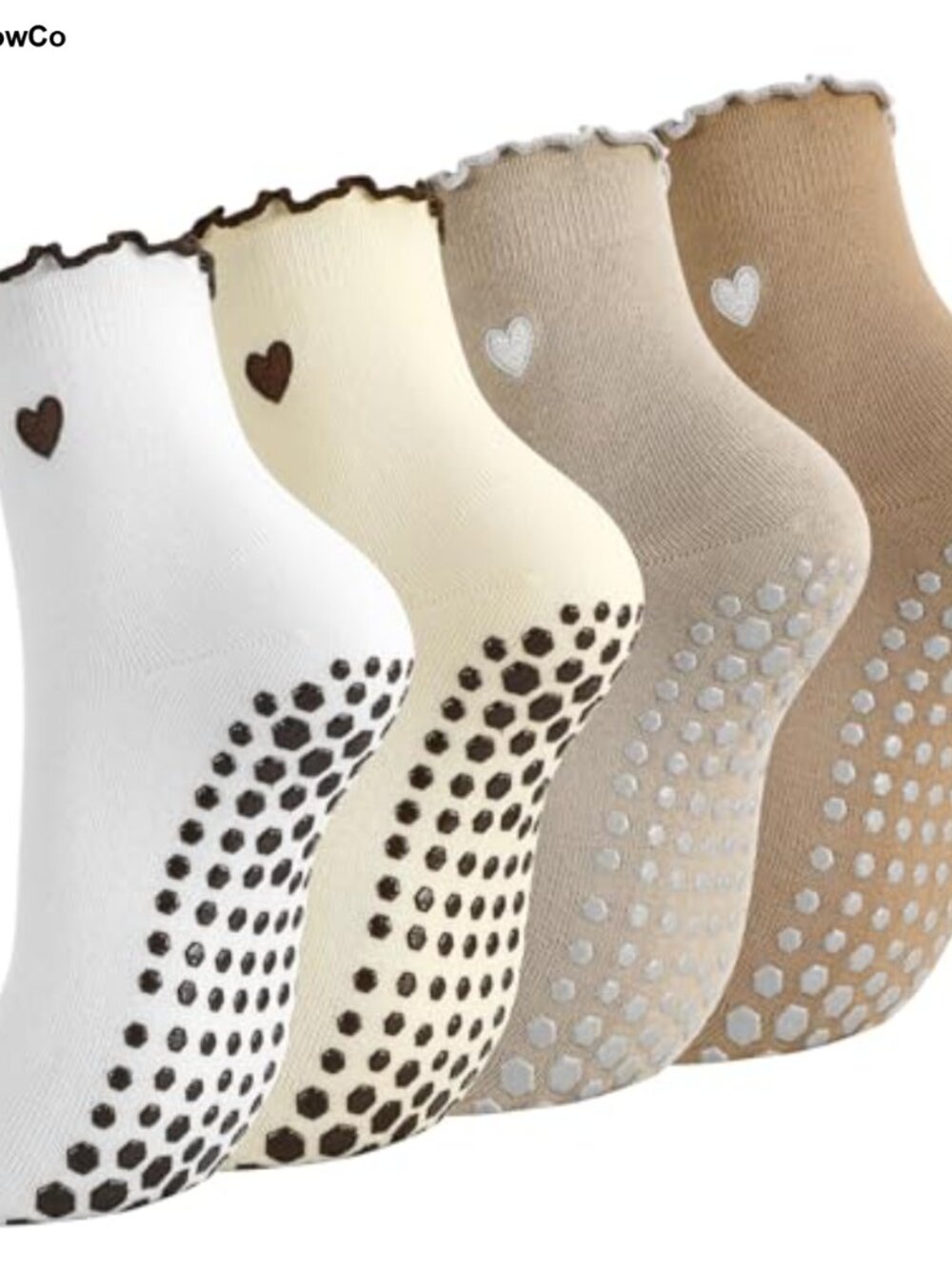 Pilates Socks for Women Cotton Grippy Yoga Socks Ruffle Anti Slip 4 Pair